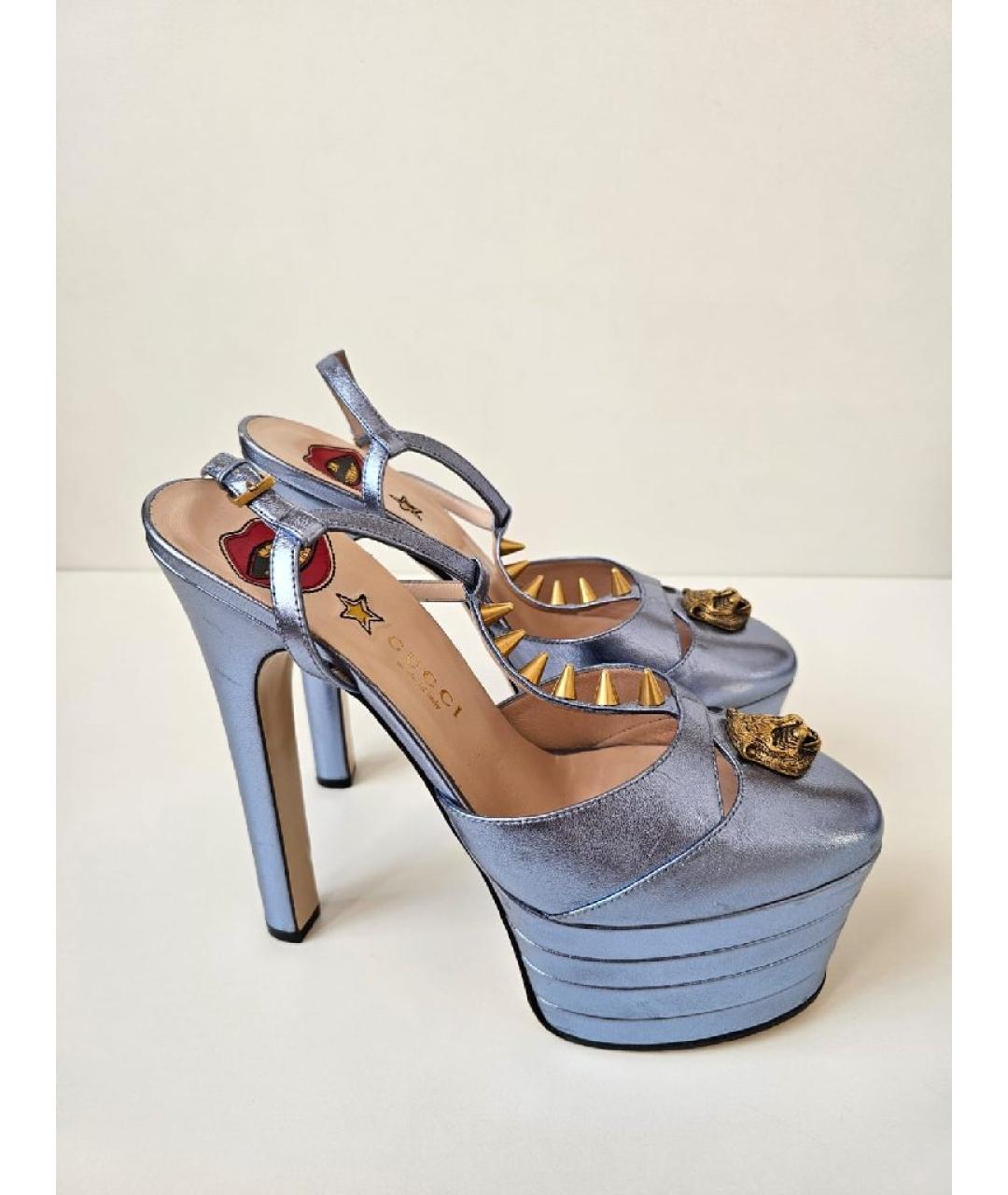 GUCCI Голубые кожаные босоножки, фото 10