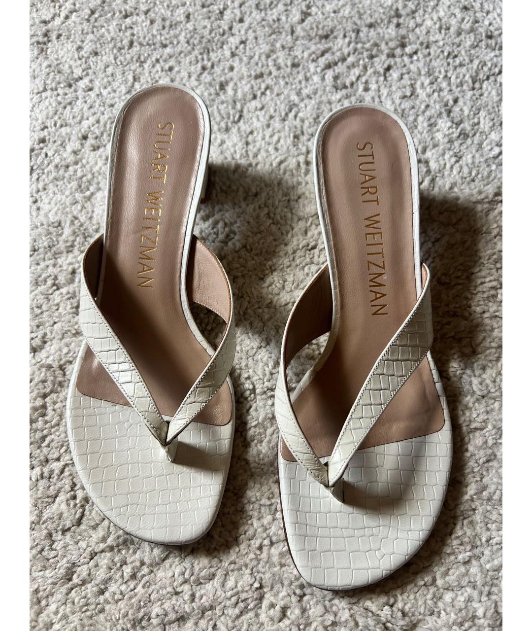 STUART WEITZMAN Белые кожаные шлепанцы, фото 4