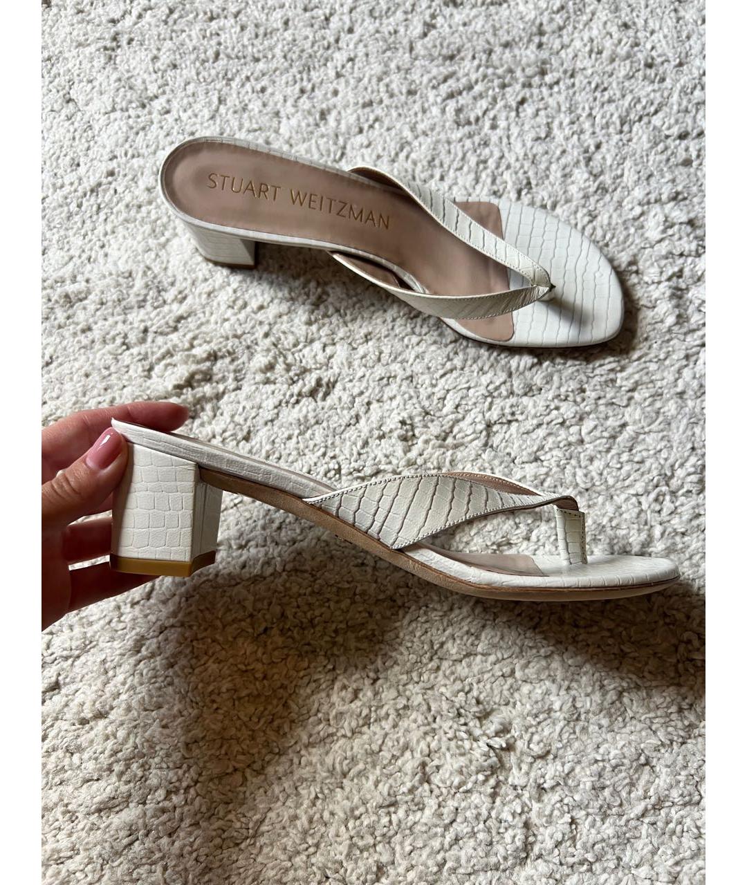 STUART WEITZMAN Белые кожаные шлепанцы, фото 5