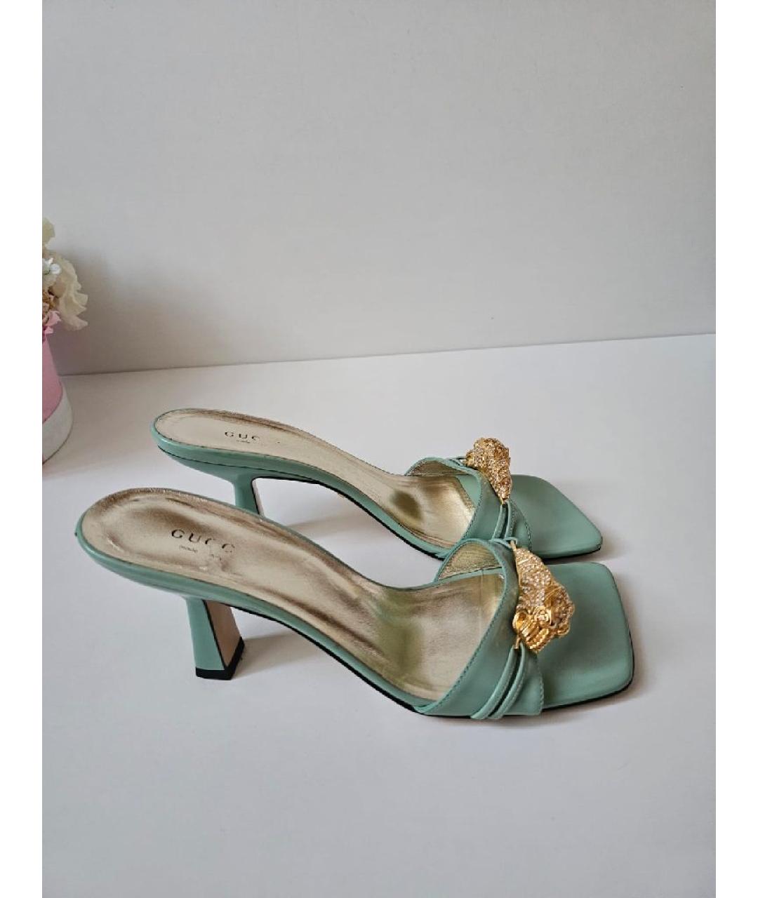 GUCCI Голубые лодочки на низком каблуке из искусственной кожи, фото 10