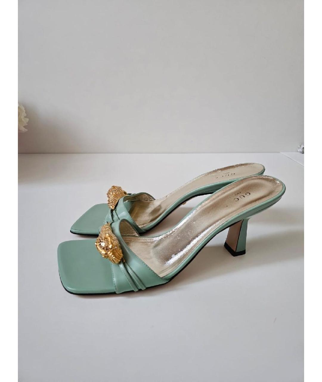 GUCCI Голубые лодочки на низком каблуке из искусственной кожи, фото 3