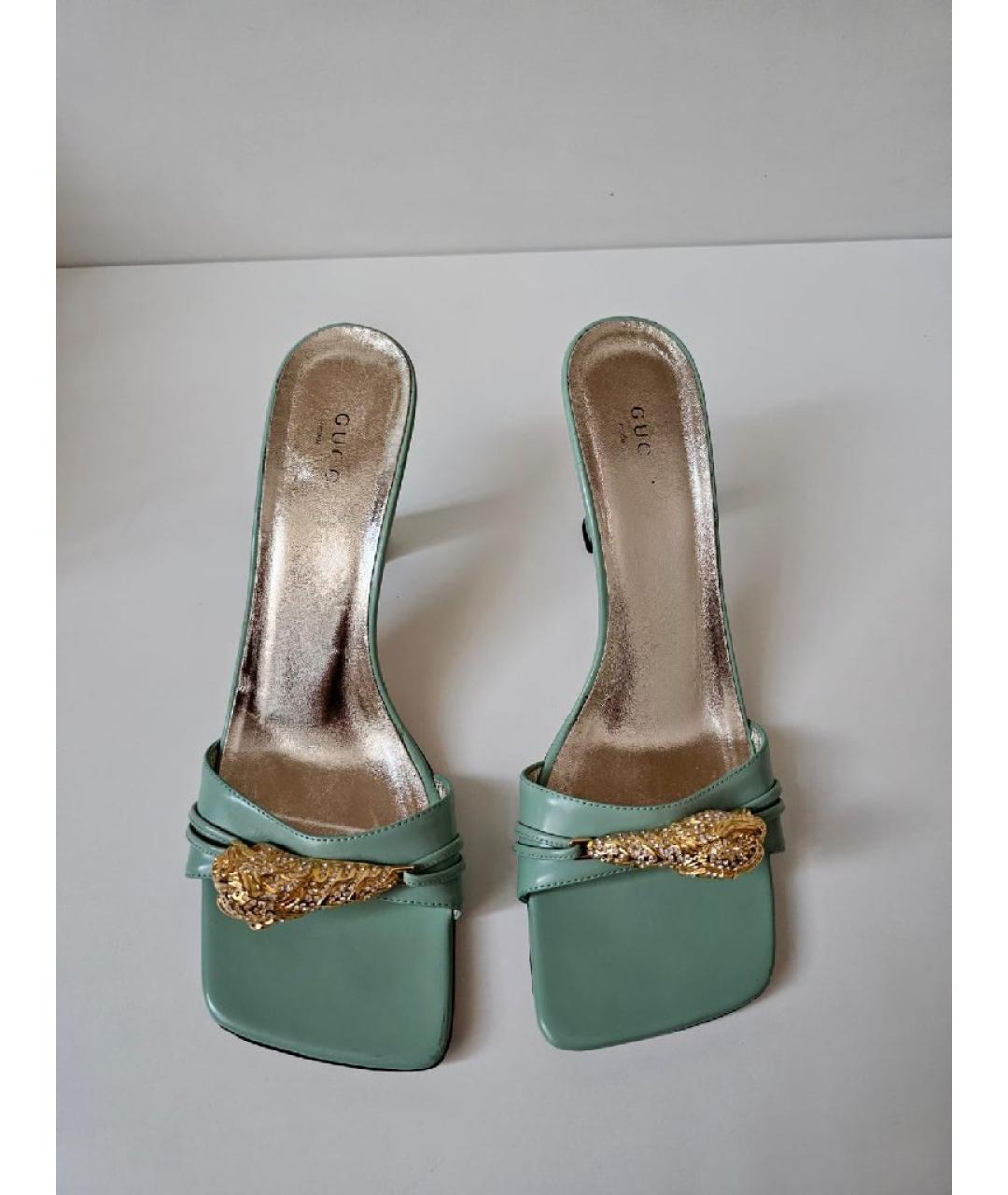 GUCCI Голубые лодочки на низком каблуке из искусственной кожи, фото 2
