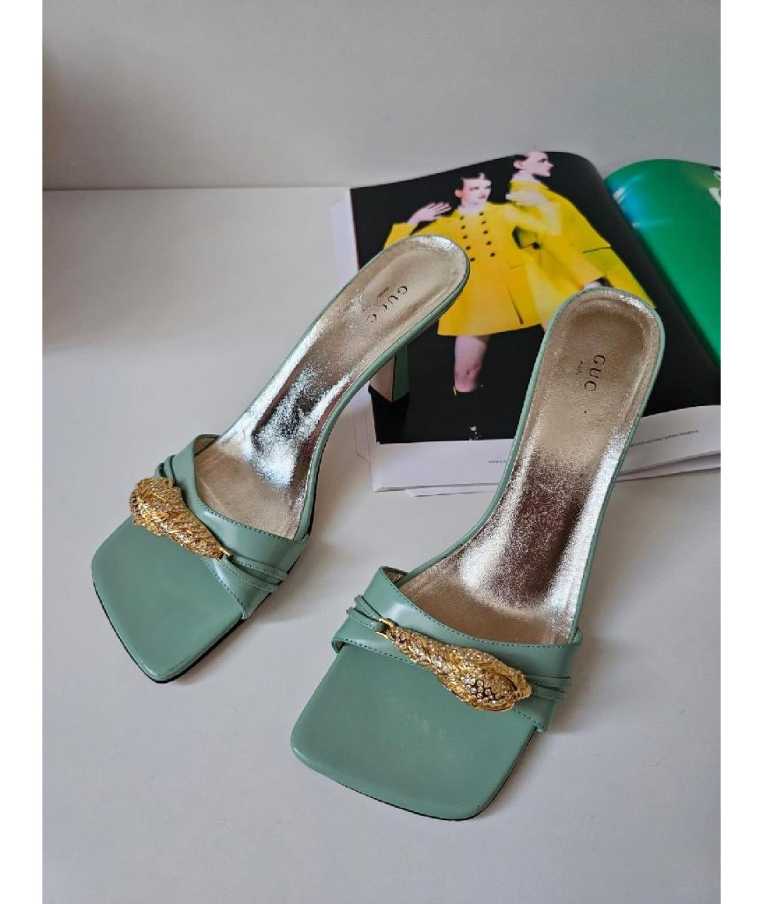 GUCCI Голубые лодочки на низком каблуке из искусственной кожи, фото 8