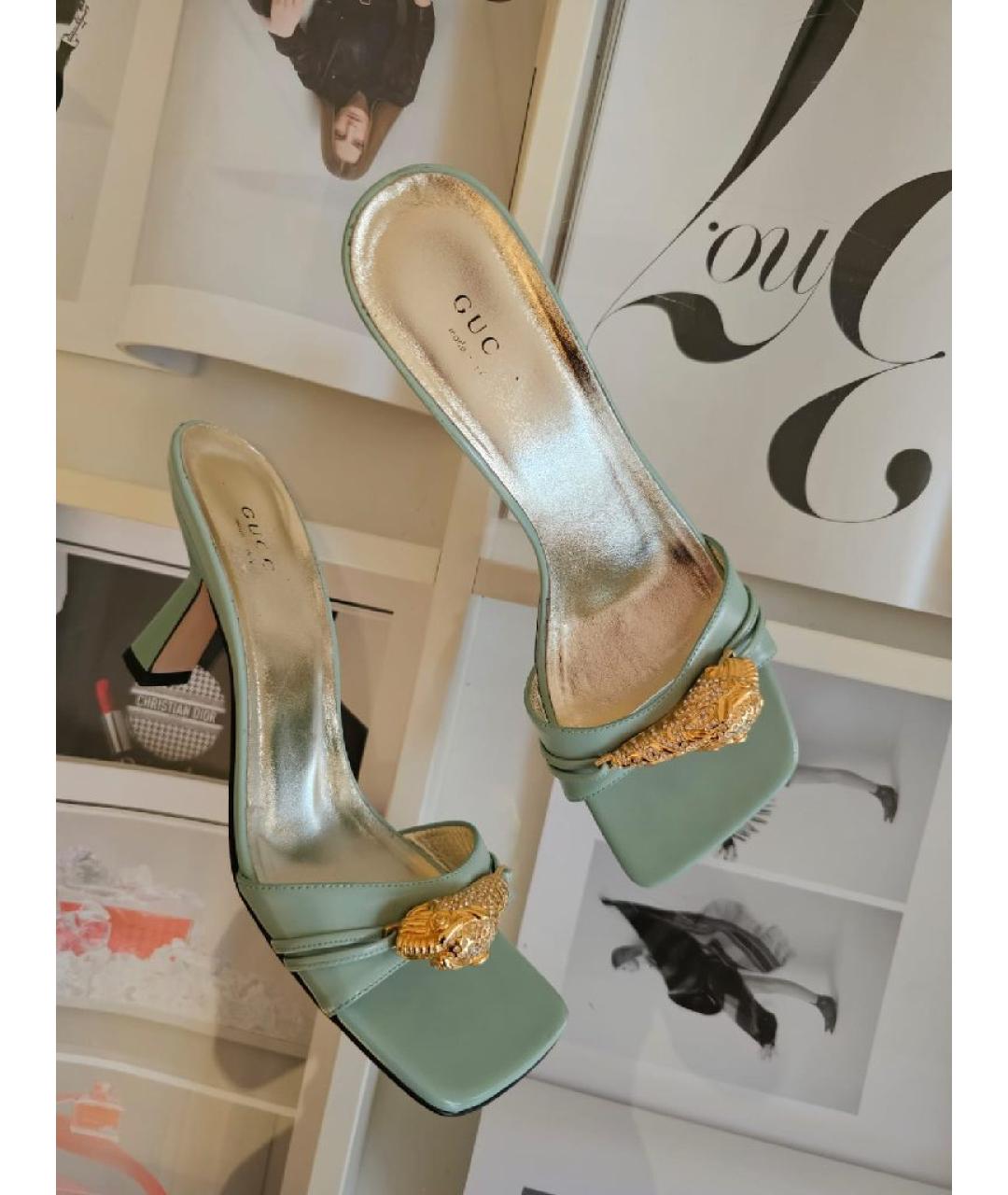 GUCCI Голубые лодочки на низком каблуке из искусственной кожи, фото 7