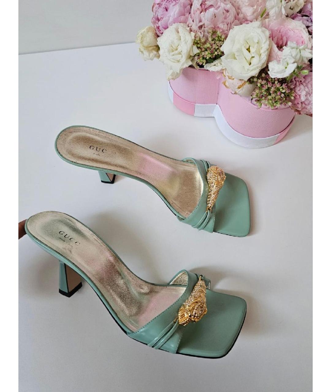 GUCCI Голубые лодочки на низком каблуке из искусственной кожи, фото 9