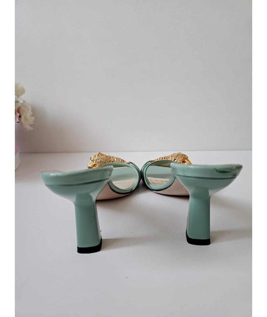 GUCCI Голубые лодочки на низком каблуке из искусственной кожи, фото 4