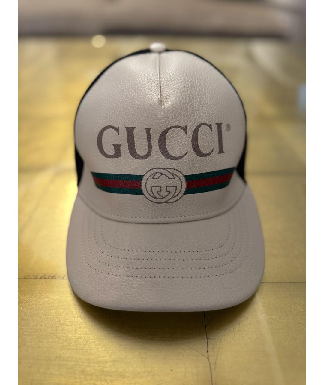 GUCCI Белая кожаная кепка, фото 8