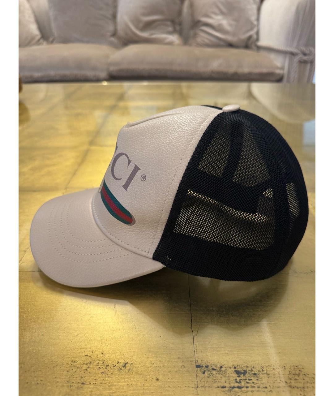 GUCCI Белая кожаная кепка, фото 3
