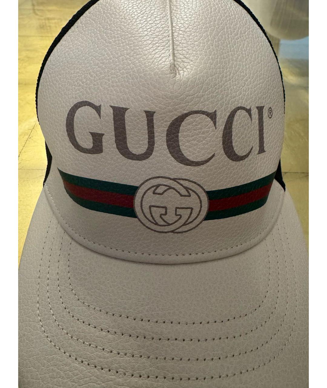 GUCCI Белая кожаная кепка, фото 2