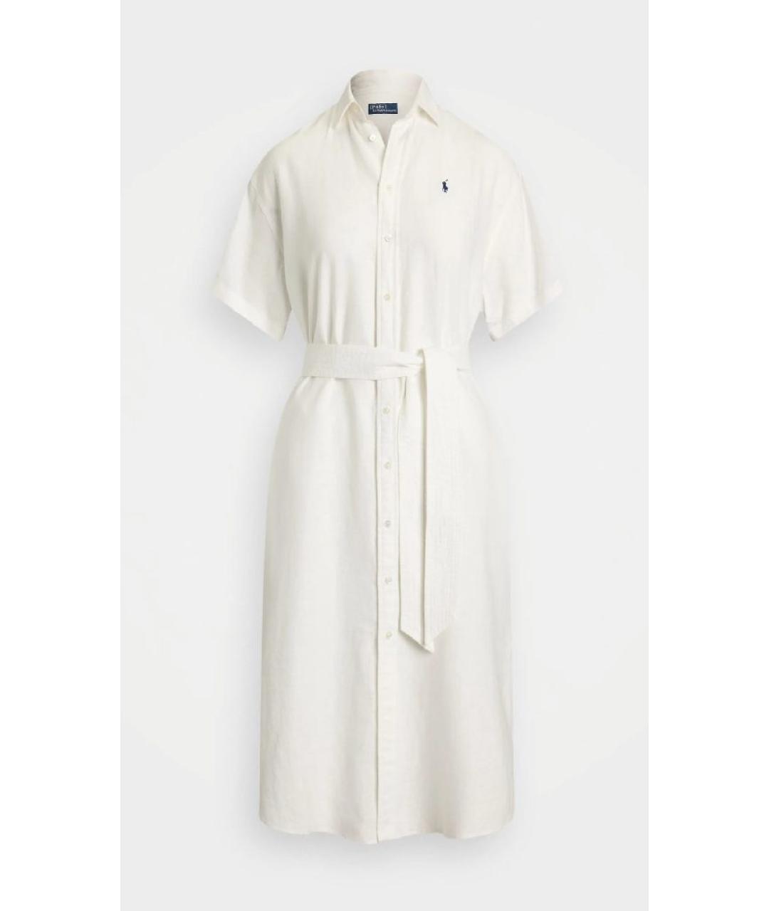 POLO RALPH LAUREN Белое льняное повседневное платье, фото 8