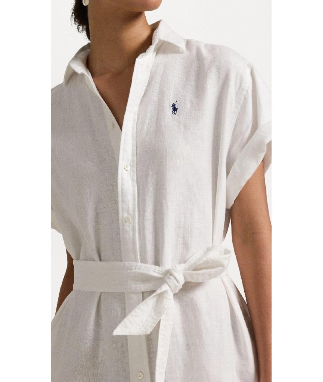 POLO RALPH LAUREN Белое льняное повседневное платье, фото 5