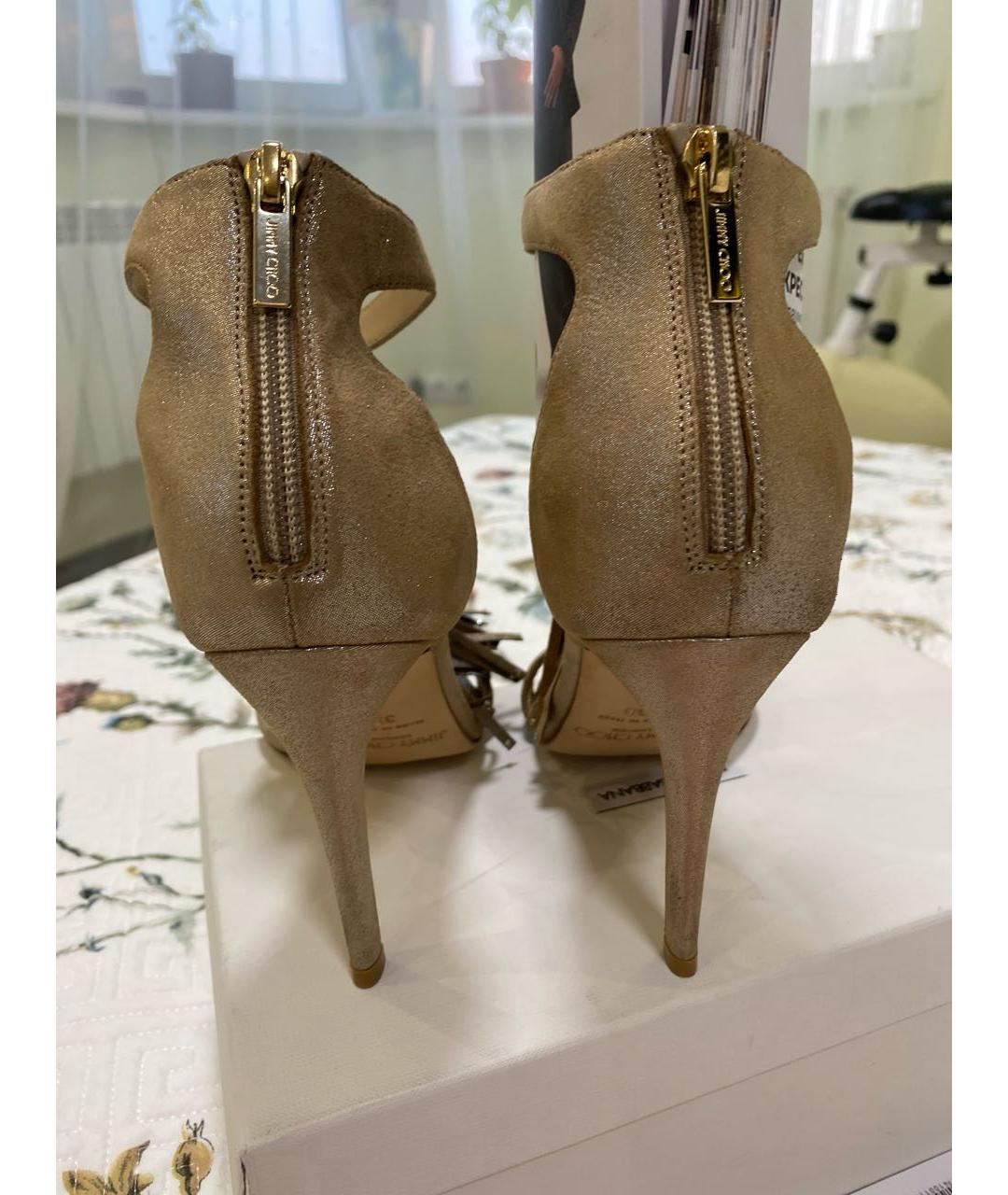 JIMMY CHOO Бежевые замшевые босоножки, фото 4