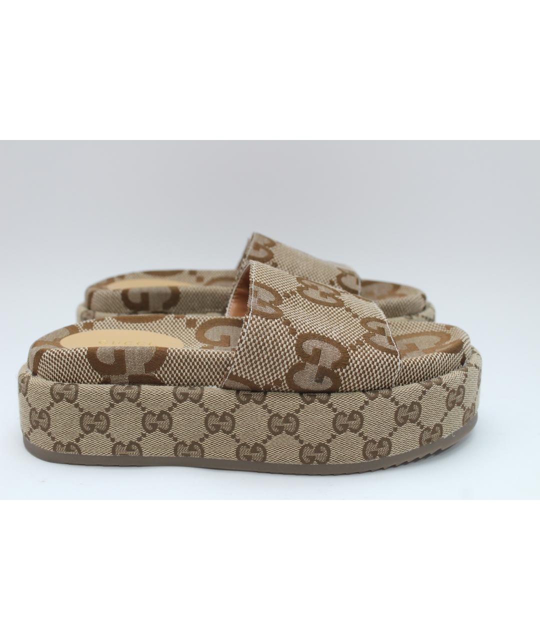 GUCCI Коричневые текстильные шлепанцы, фото 5