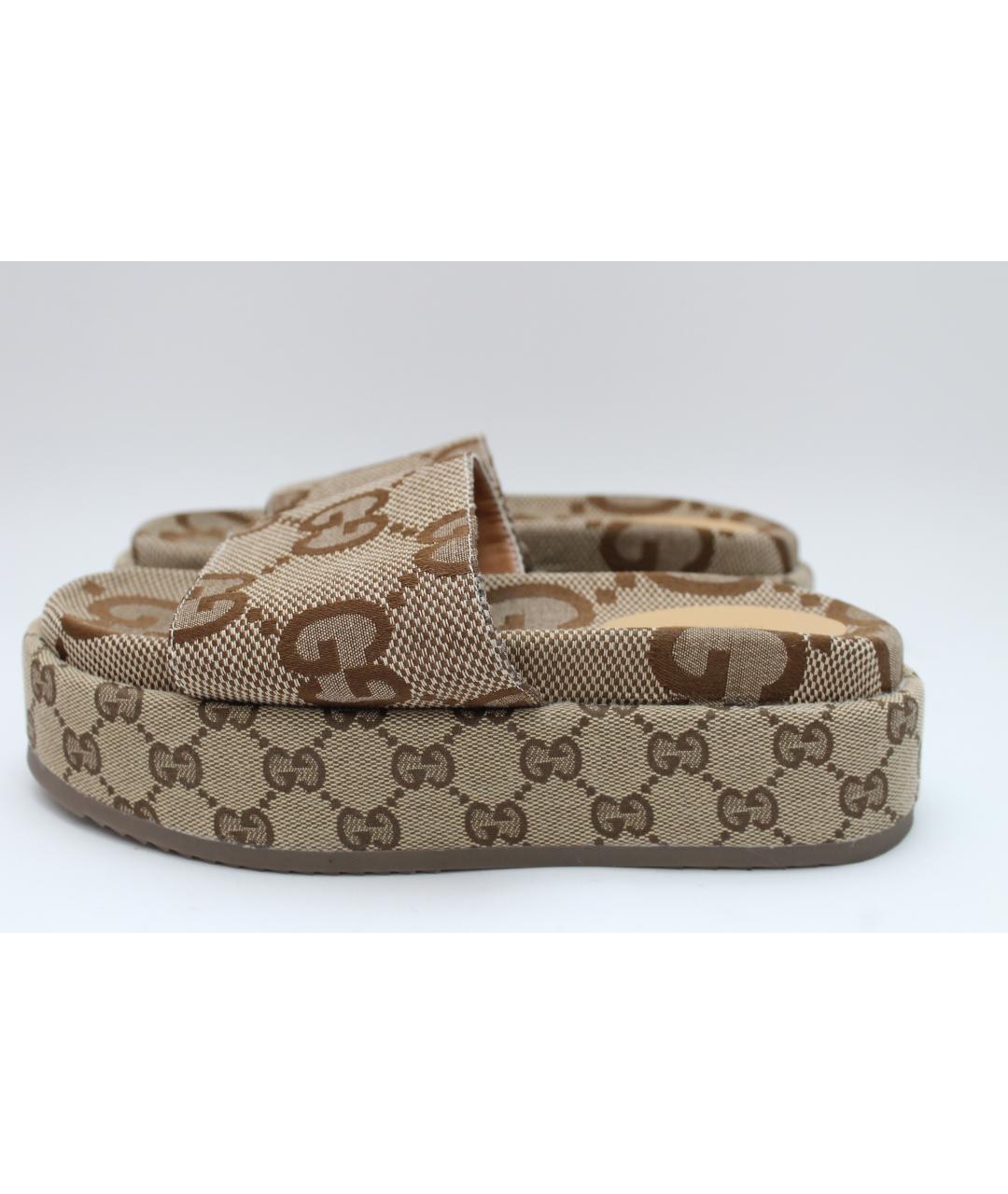 GUCCI Коричневые текстильные шлепанцы, фото 2
