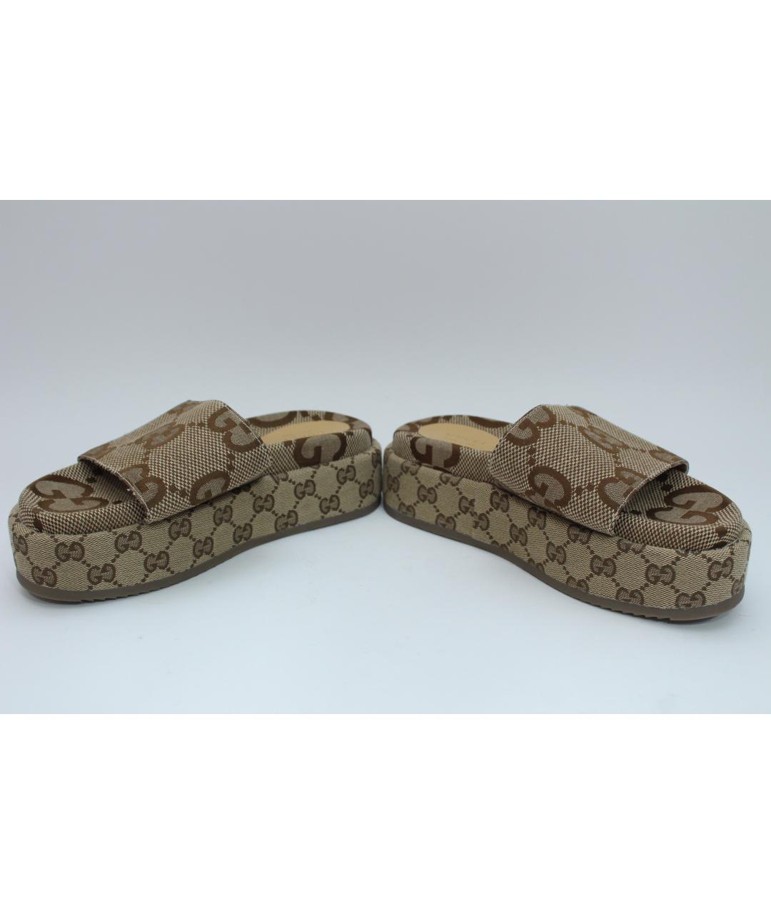 GUCCI Коричневые текстильные шлепанцы, фото 3