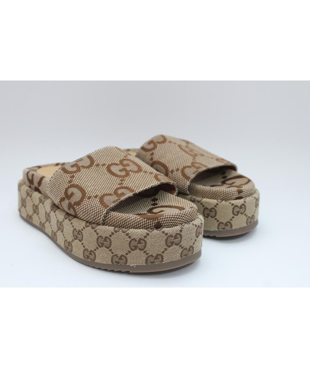GUCCI Коричневые текстильные шлепанцы, фото 4