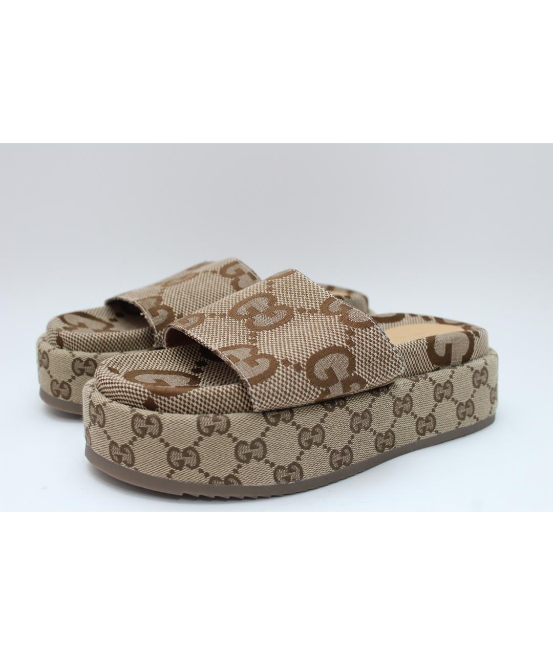GUCCI Коричневые текстильные шлепанцы, фото 10