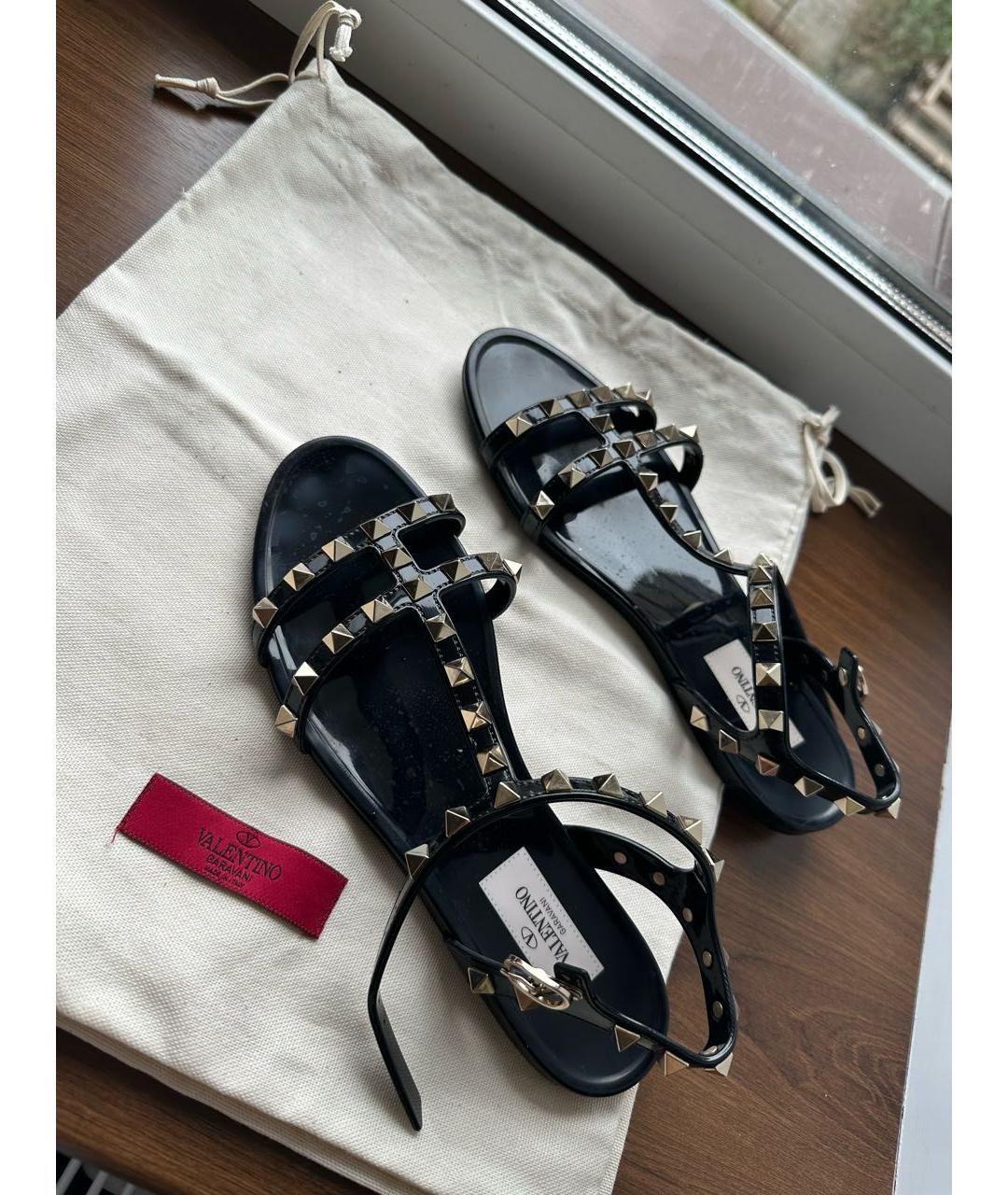 VALENTINO Черные кожаные босоножки, фото 6