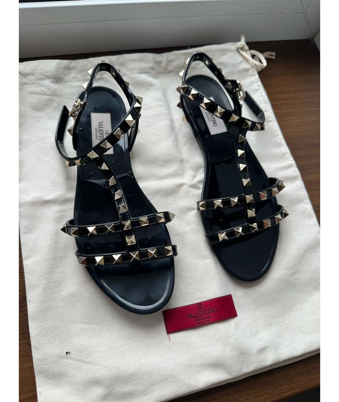 VALENTINO Черные кожаные босоножки, фото 4