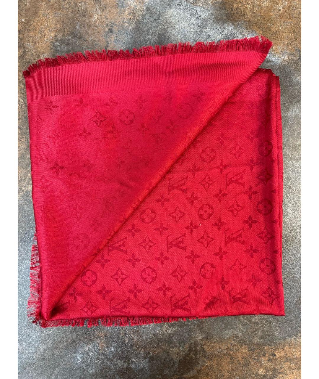 LOUIS VUITTON Красный шелковый платок, фото 4