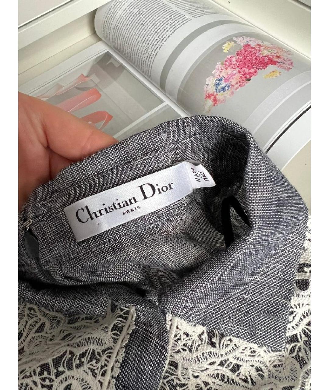 CHRISTIAN DIOR Серое шерстяное повседневное платье, фото 4