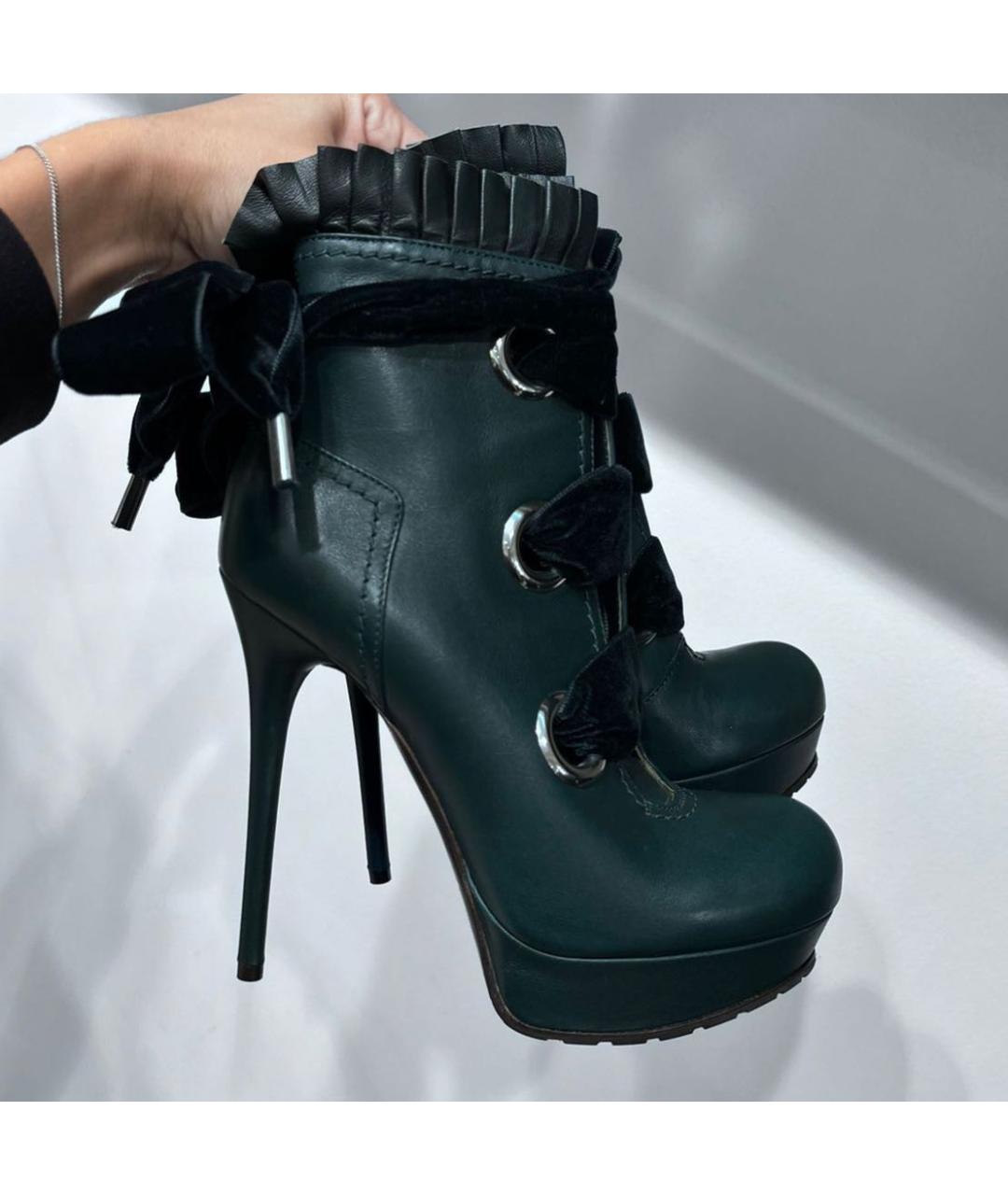 ALEXANDER MCQUEEN Зеленые кожаные ботильоны, фото 5