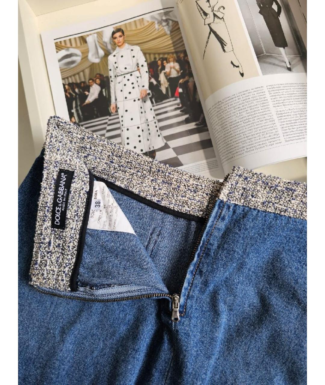 DOLCE&GABBANA Голубая шелковая юбка мини, фото 3