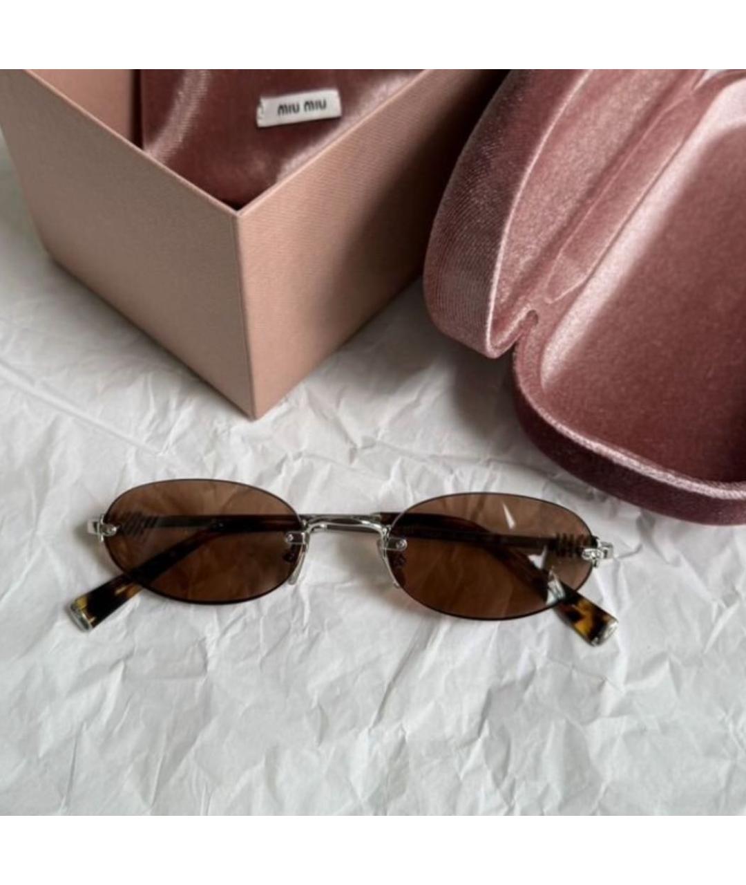 MIU MIU Коричневые металлические солнцезащитные очки, фото 5
