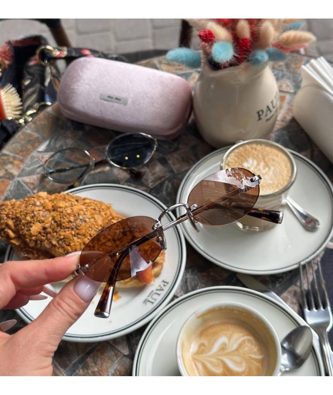 MIU MIU Коричневые металлические солнцезащитные очки, фото 7