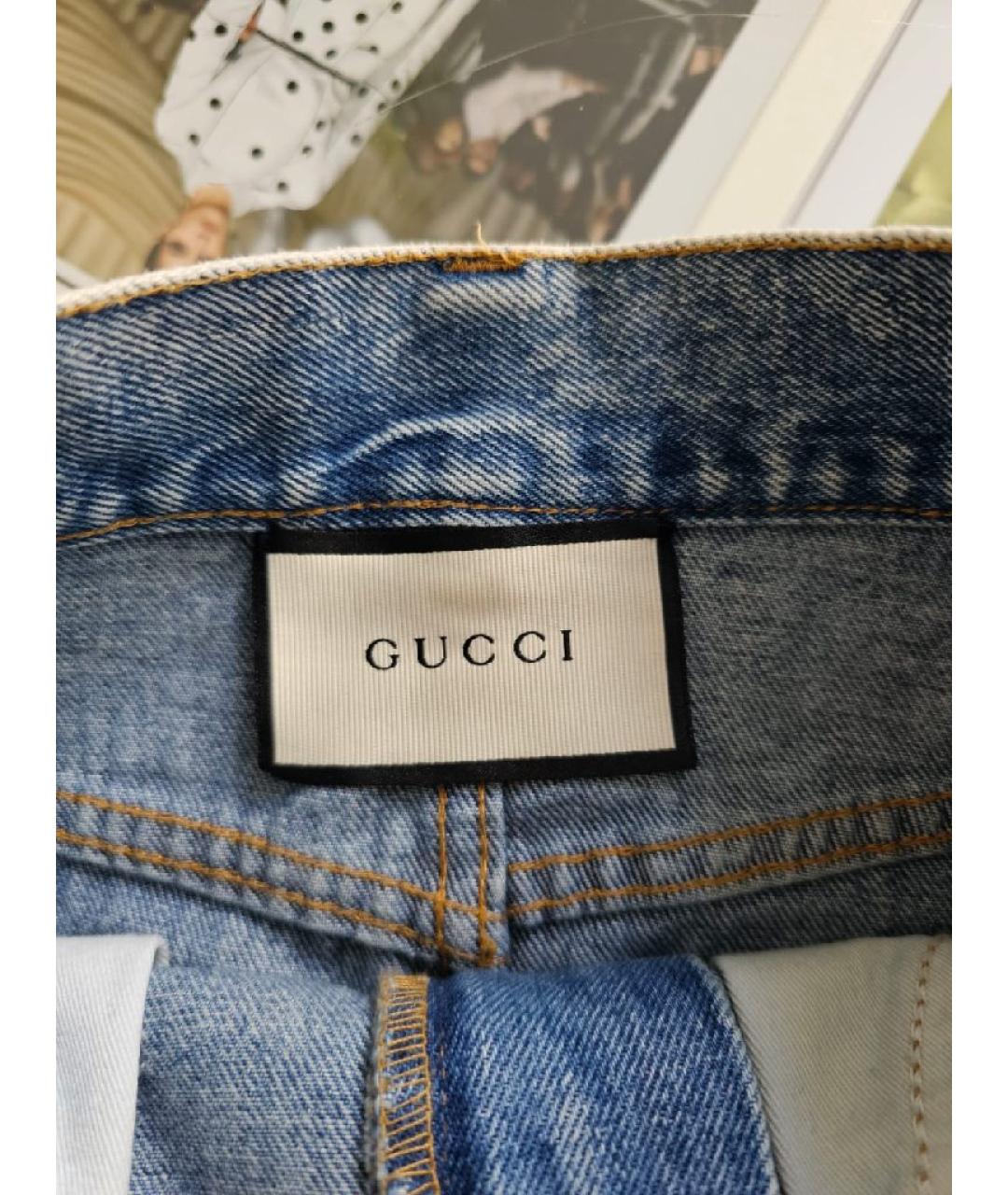 GUCCI Голубая хлопковая юбка мини, фото 3