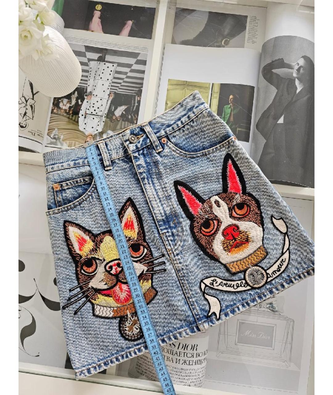 GUCCI Голубая хлопковая юбка мини, фото 6