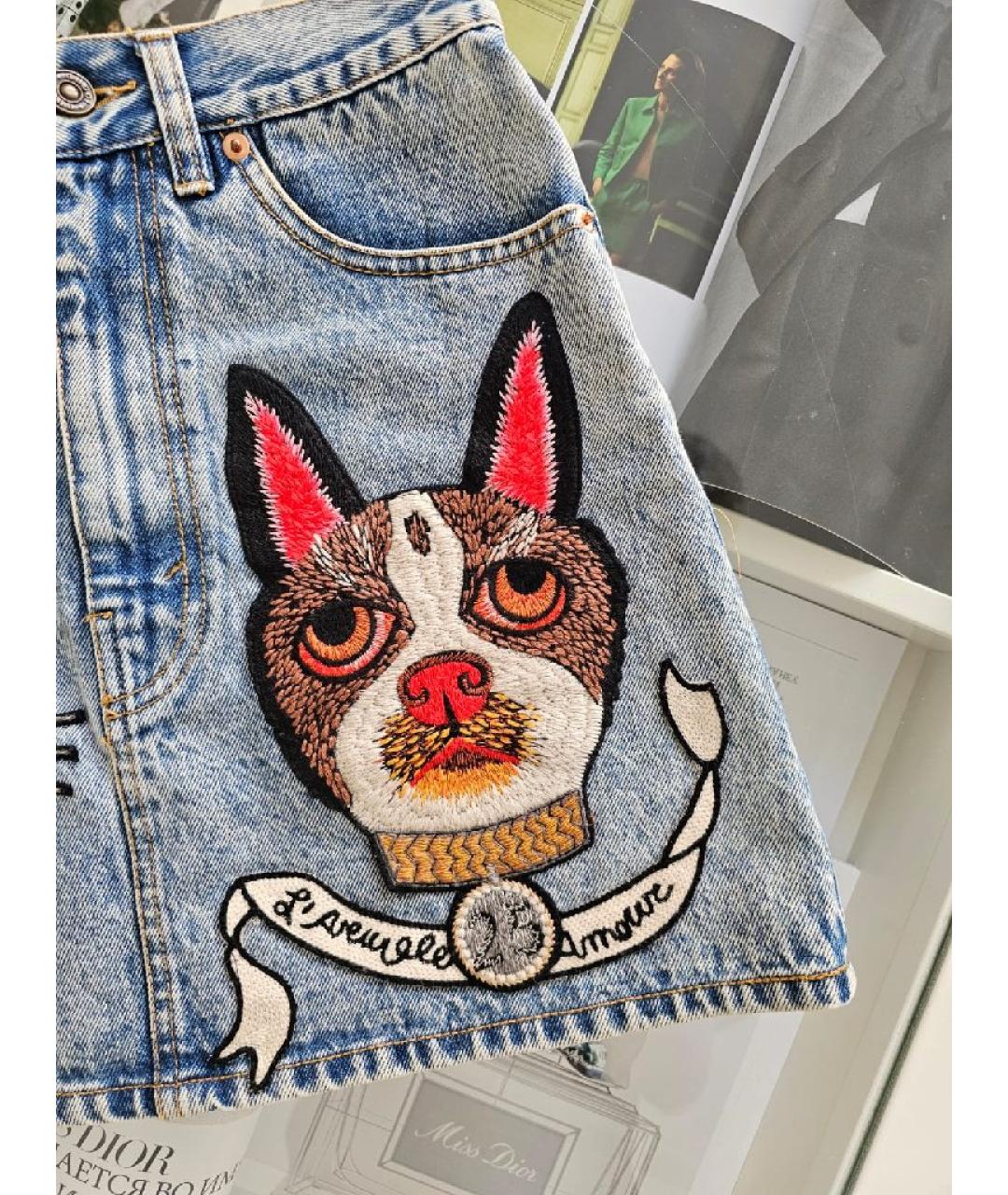 GUCCI Голубая хлопковая юбка мини, фото 5