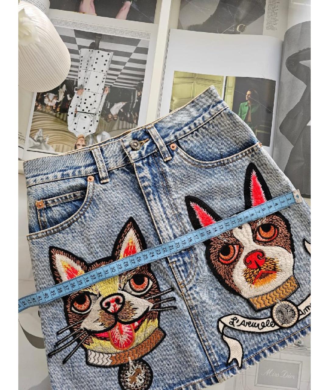 GUCCI Голубая хлопковая юбка мини, фото 8