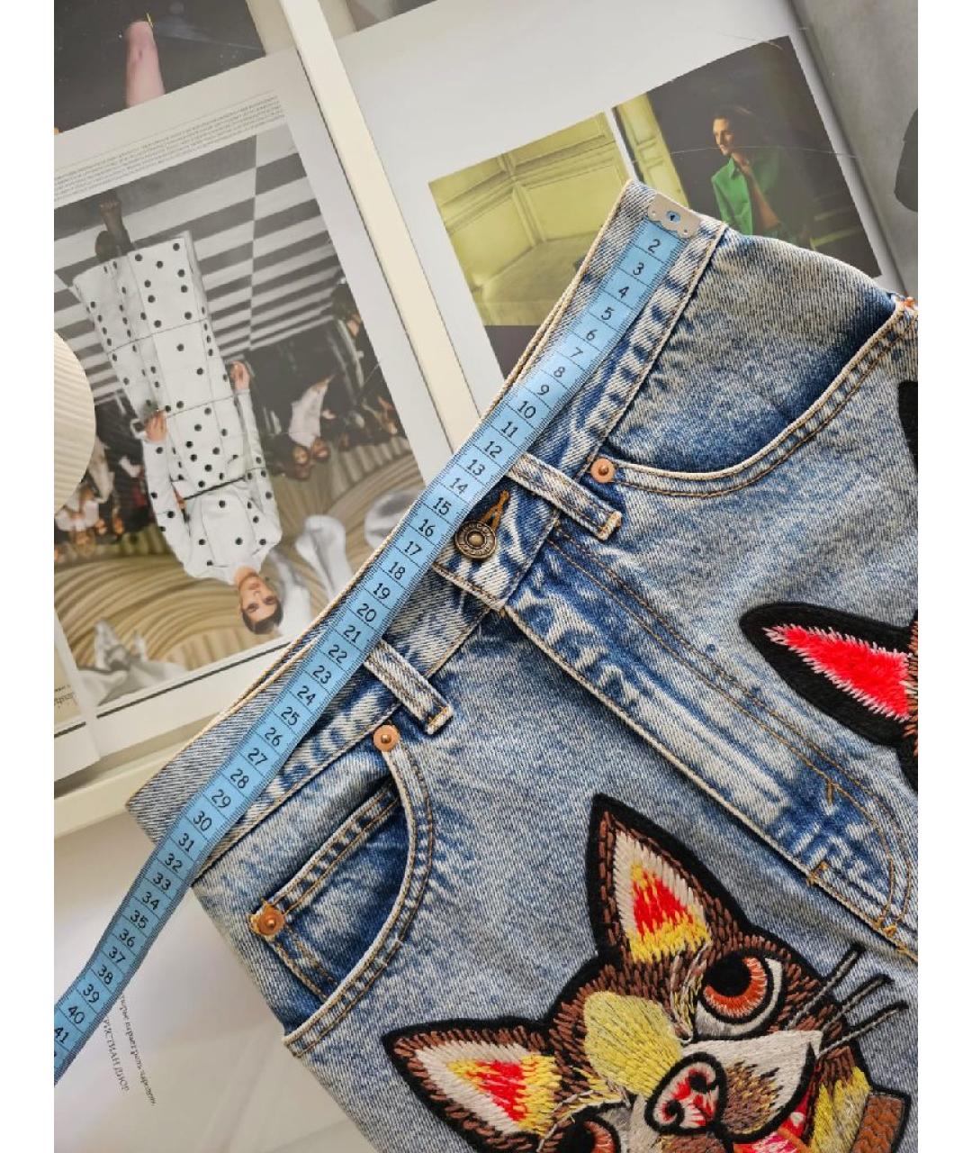 GUCCI Голубая хлопковая юбка мини, фото 7