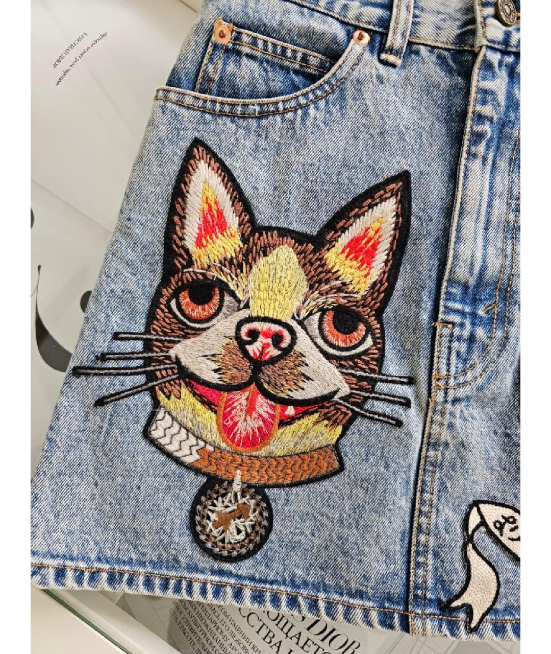 GUCCI Голубая хлопковая юбка мини, фото 4