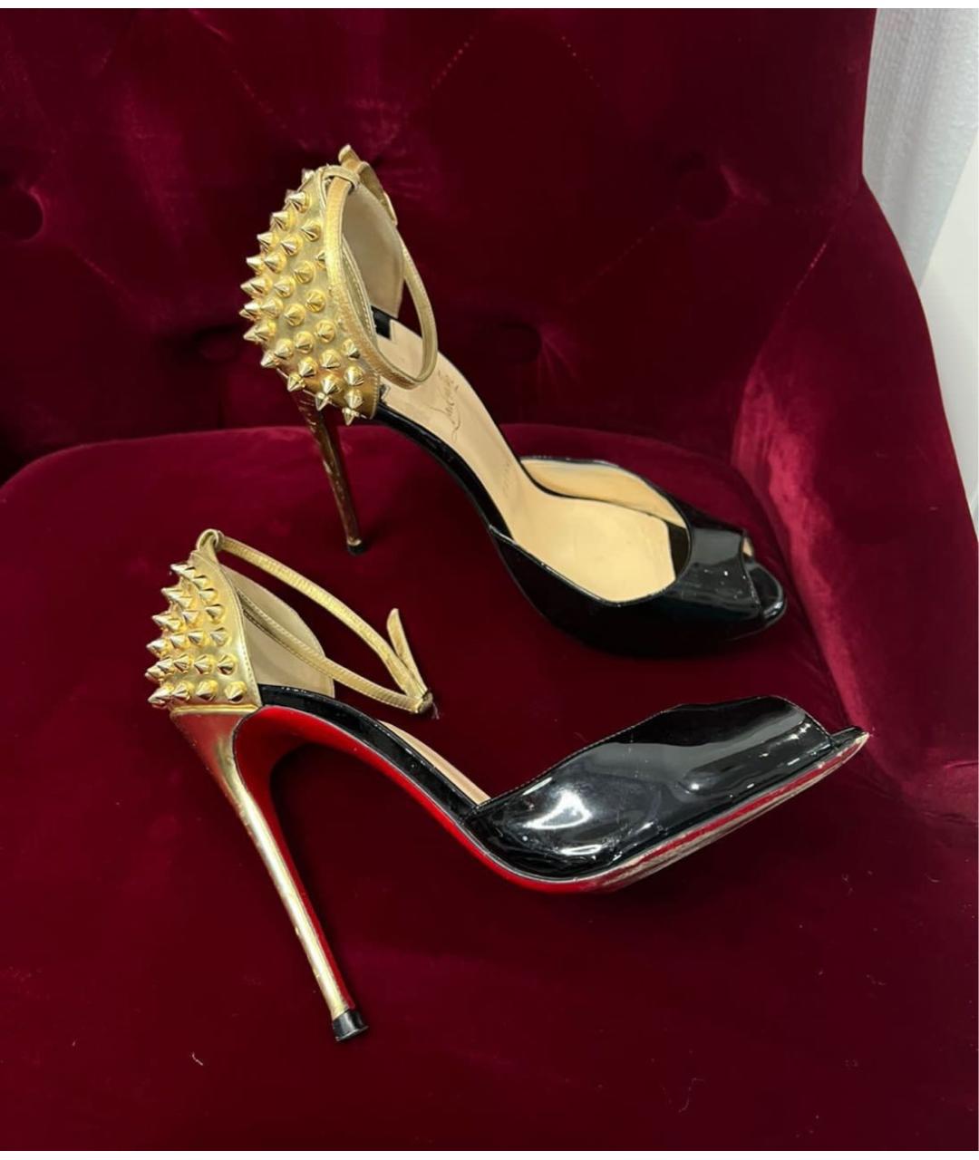 CHRISTIAN LOUBOUTIN Черные босоножки из лакированной кожи, фото 4