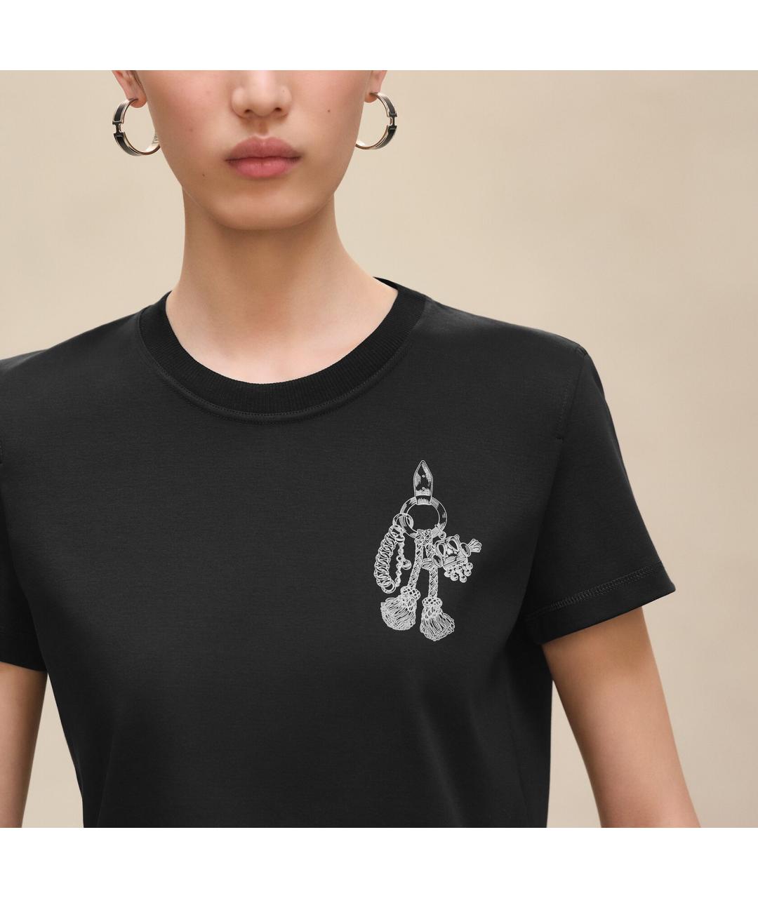HERMES Черная хлопковая футболка, фото 4