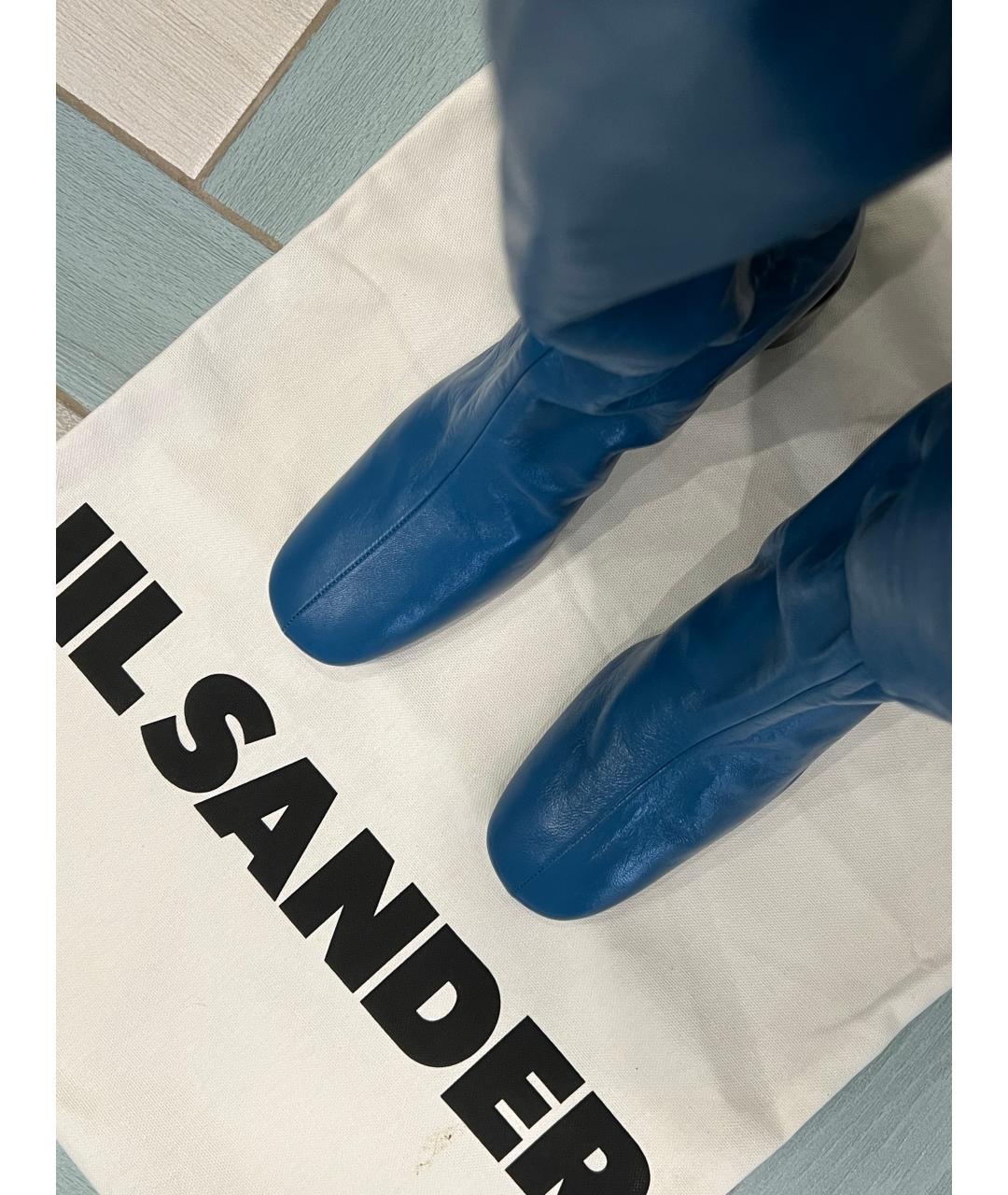 JIL SANDER Синие кожаные сапоги, фото 3