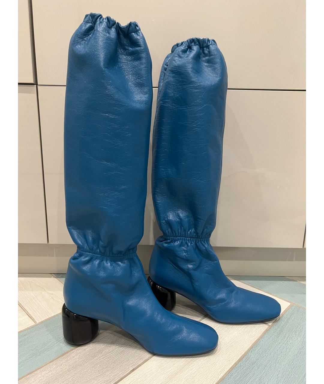 JIL SANDER Синие кожаные сапоги, фото 7