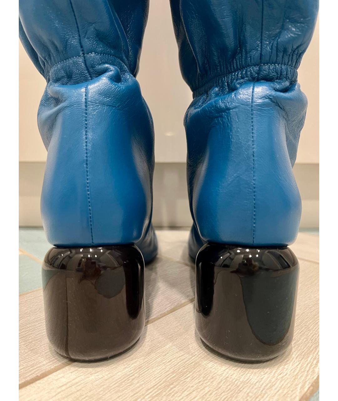 JIL SANDER Синие кожаные сапоги, фото 4