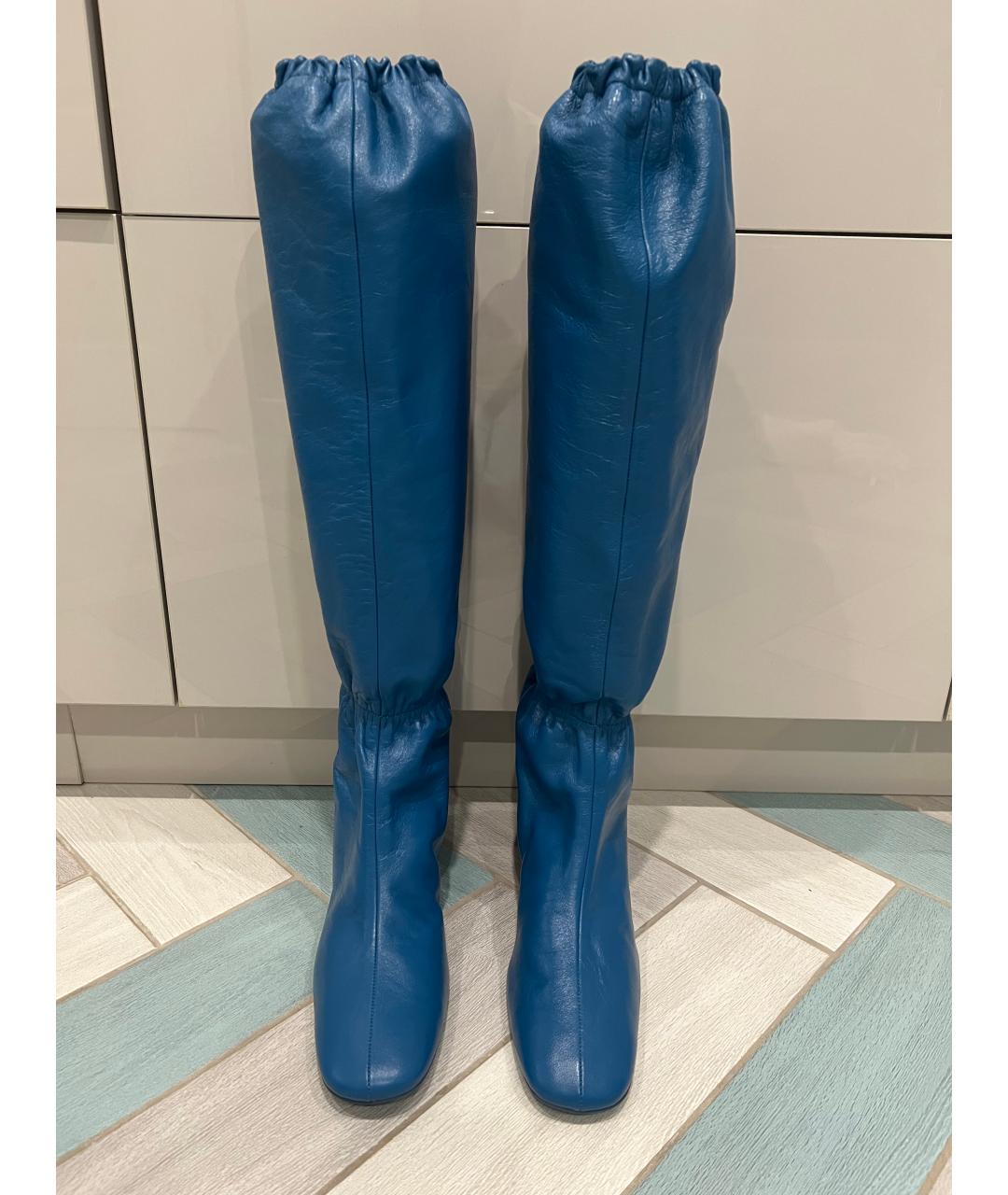 JIL SANDER Синие кожаные сапоги, фото 2