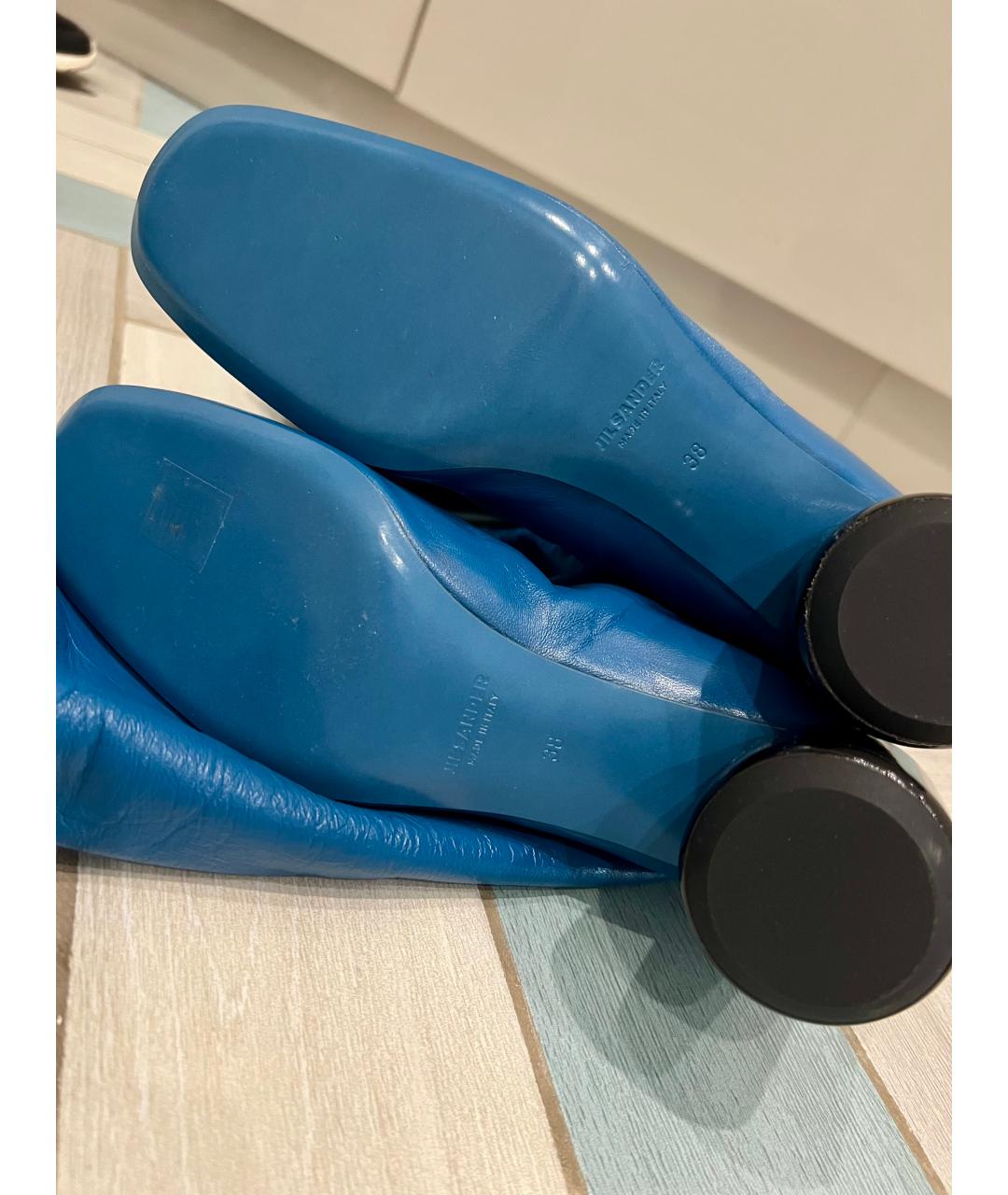 JIL SANDER Синие кожаные сапоги, фото 5