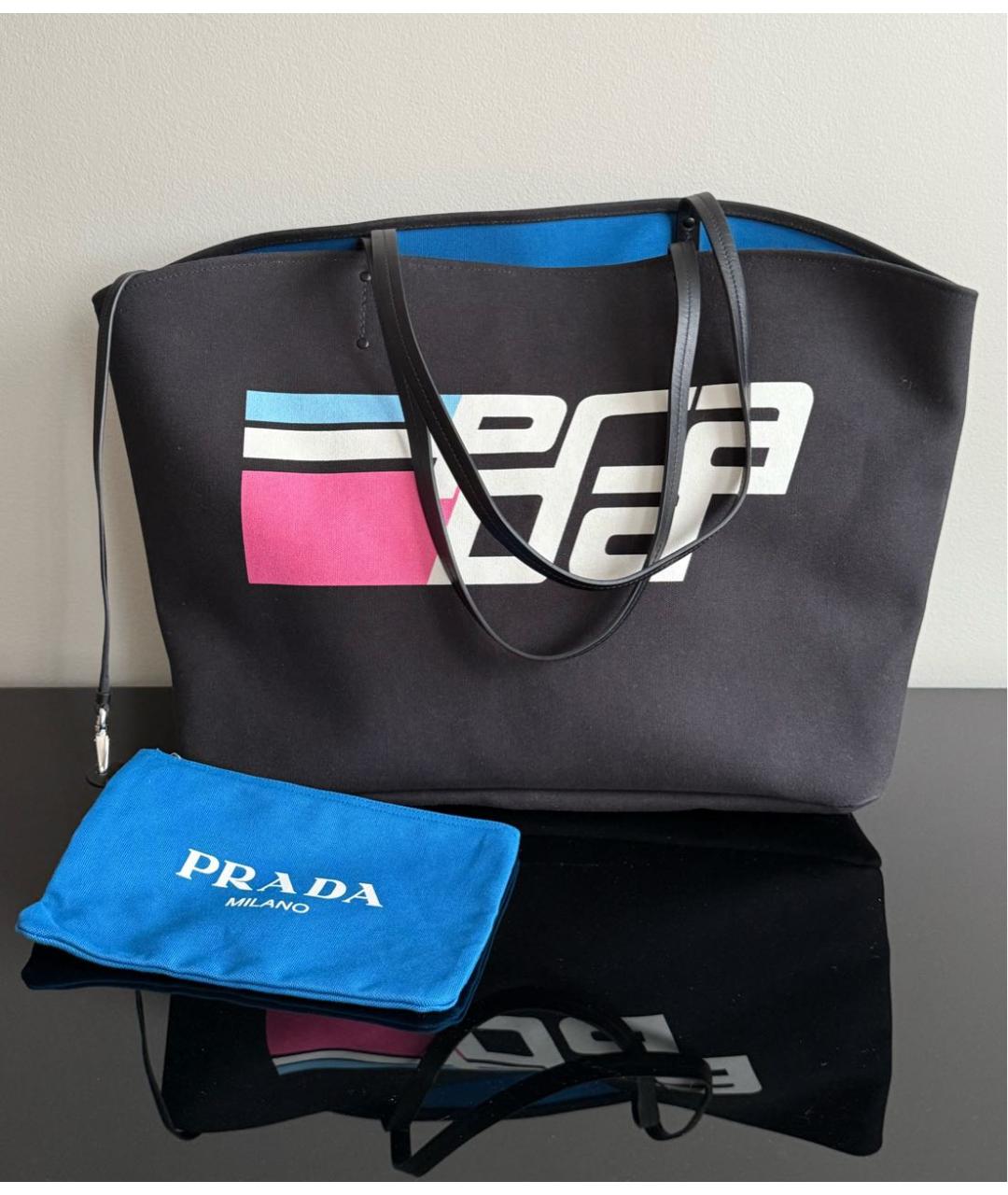 PRADA Черная твиловая сумка тоут, фото 8