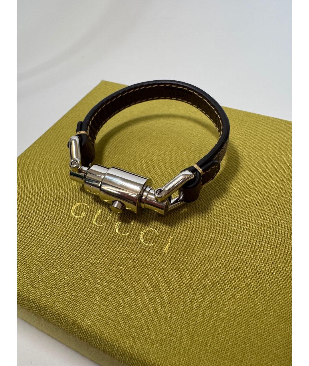 GUCCI Коричневый кожаный браслет, фото 5