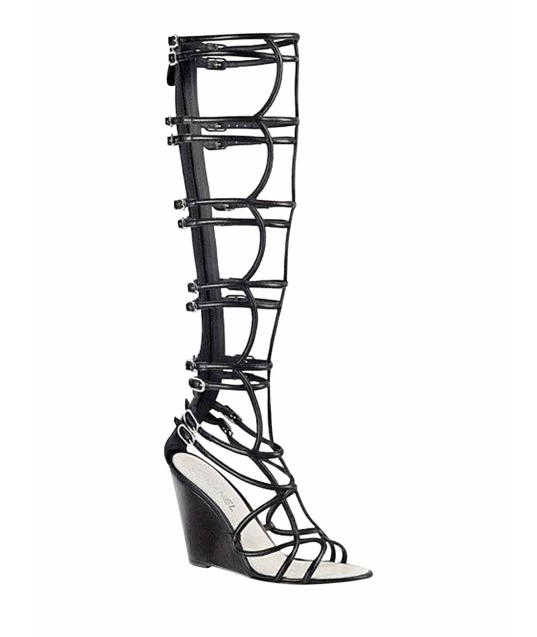 CHANEL Черные кожаные босоножки, фото 1