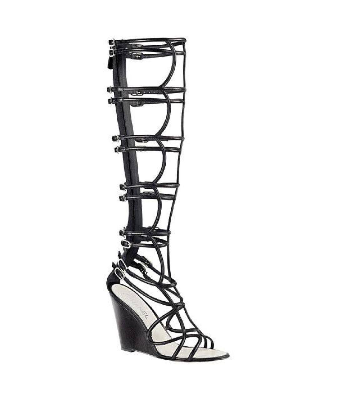 CHANEL Черные кожаные босоножки, фото 3