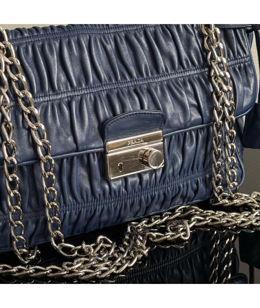 PRADA Темно-синяя кожаная сумка через плечо, фото 7