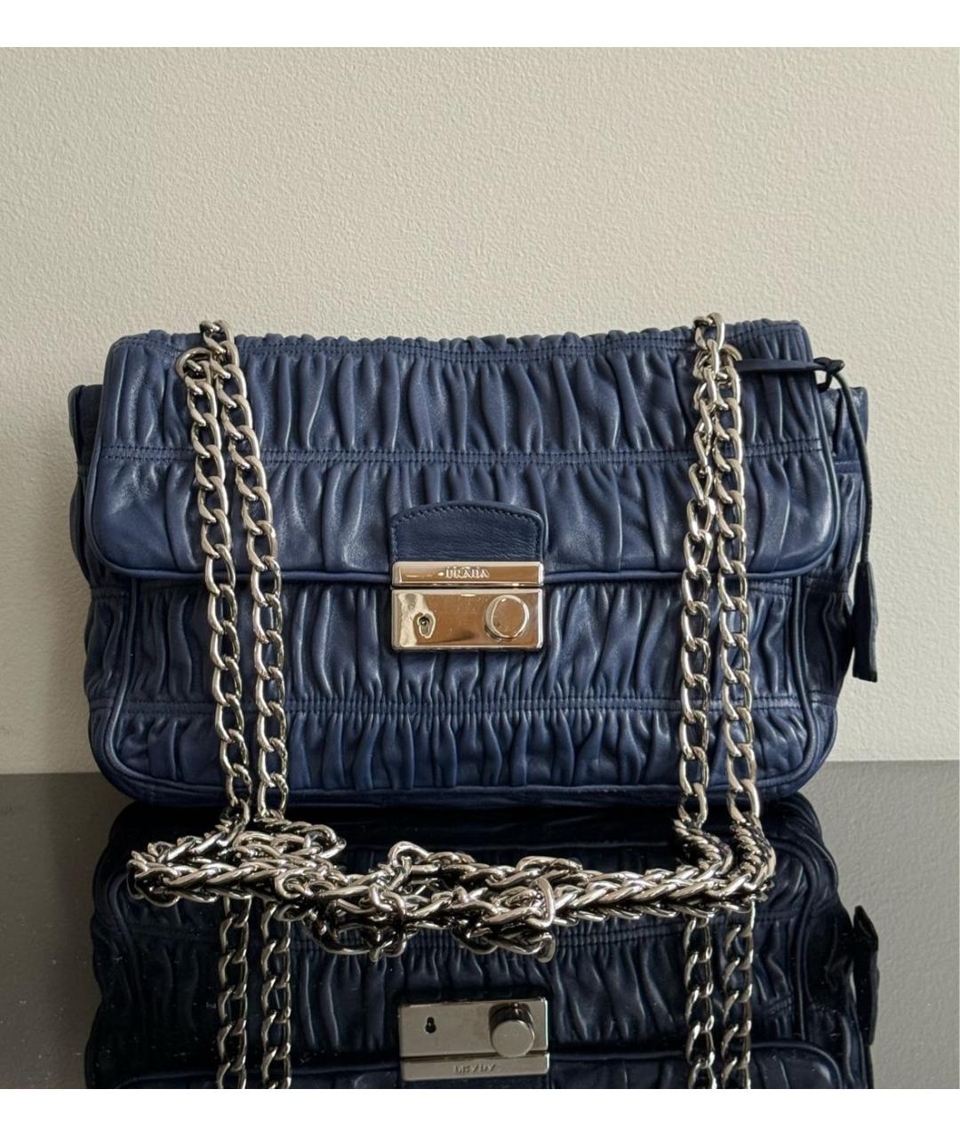 PRADA Темно-синяя кожаная сумка через плечо, фото 2