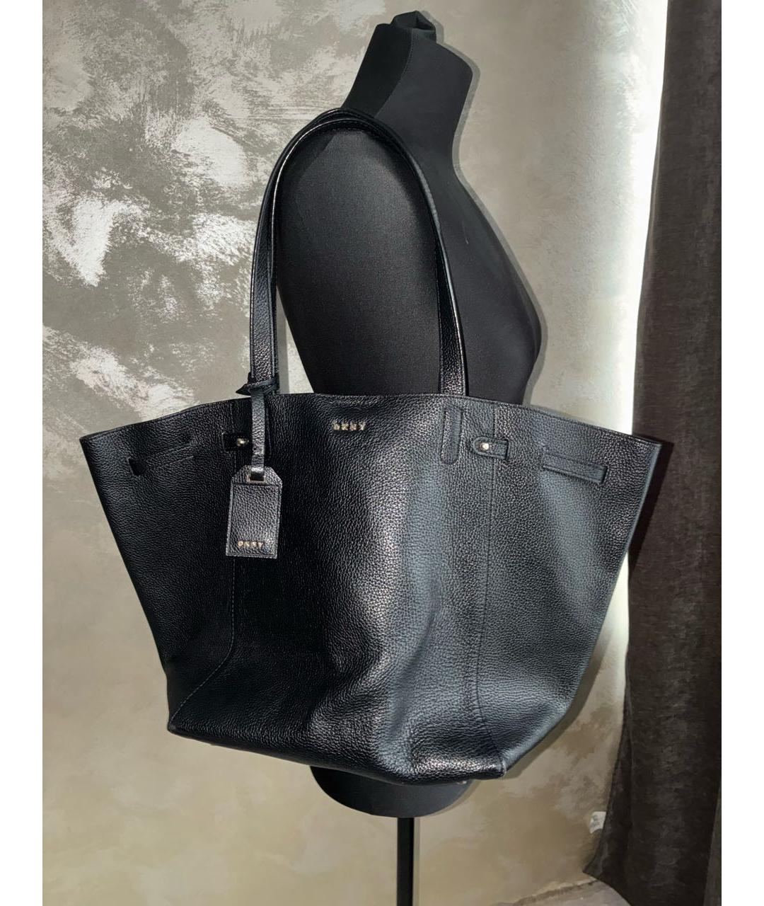 DKNY Черная кожаная сумка тоут, фото 3