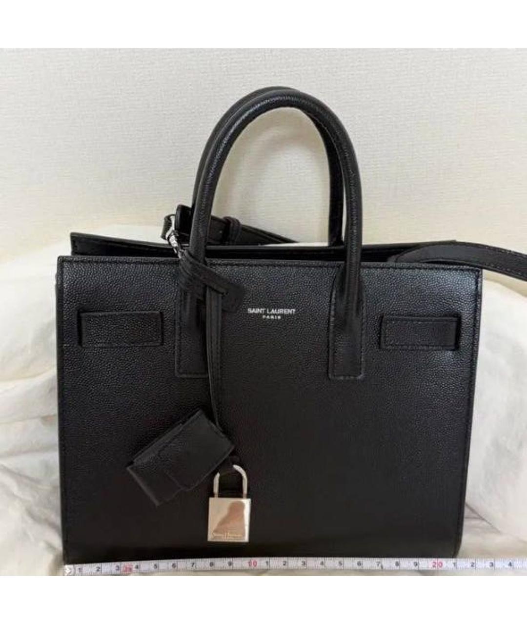 YVES SAINT LAURENT BEAUTY Черная кожаная сумка с короткими ручками, фото 4